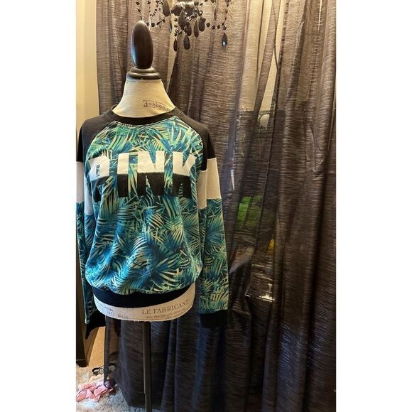 PINK Tropical Fern Crewneck Sweatshirt L - Picture 1 of 6